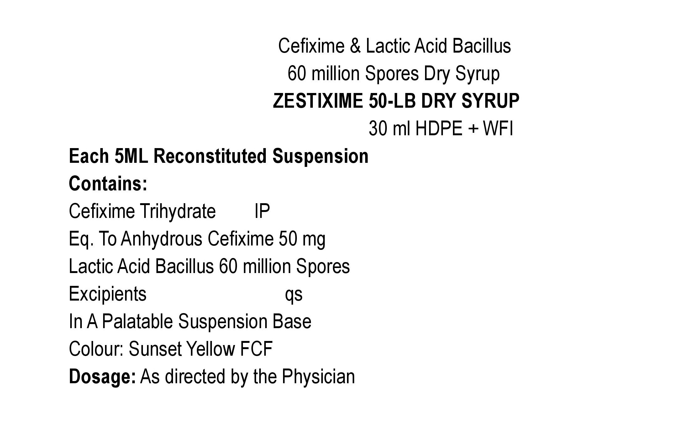 ZESTIXIME 50 - LB SYRUP